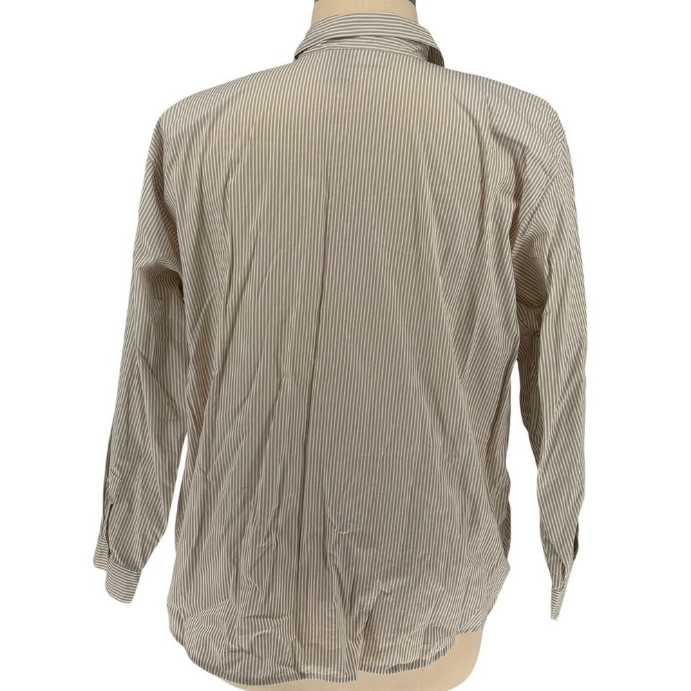 Capacity Woman Button Down Shirt Tan White Stripe Floral 100% Cotton 3X - Picture 2 of 9
